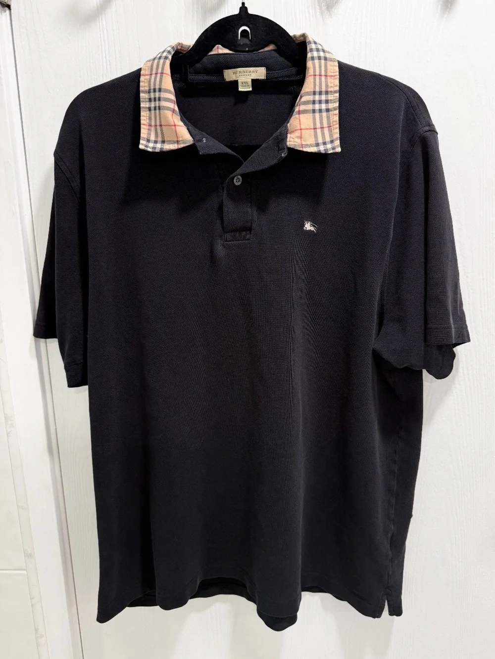Burberry London Men’s Polo Shirt XXL Black Nova Check Collar - Picture 1 of 9
